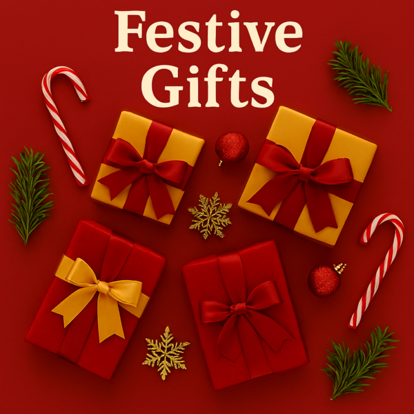 Thumbnail showcasing a handwoven wicker basket filled with artisanal treats, vibrant handmade patches, cozy textiles, and decorative ornaments against a warm festive backdrop.
