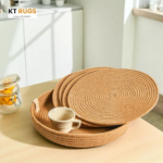 Braided jute placemats set of 6 in beige color – 15 inch round boho table mats